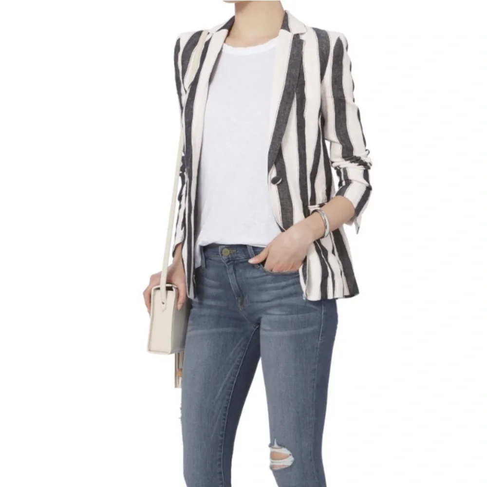 🆕 FRAME Denim Linen Striped Blazer - Picture 4 of 5